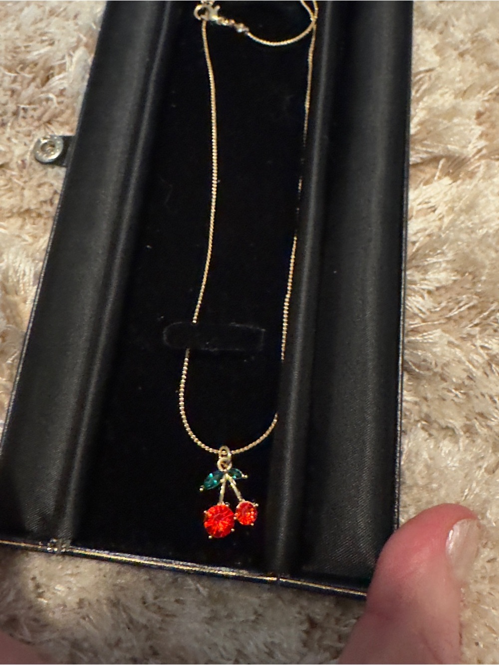 Gold Cherry Pendant Necklace with Orange Crystal Accents